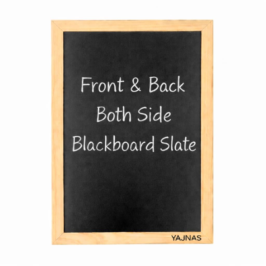 YAJNAS Black Board for Kids | Wood – Double Sided Blackboard Slate | Pre-Writing Toys | Educational Kids Toys | Heavy Duty Slate Chalk Boards with Frame 9×11 Inch (23×28 cm)