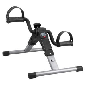 Himaly Folding Mini Pedal Exercise Bike – Portable Home Office Under Desk Stepper – Arm Leg Workout – Adjustable Resistance – LCD Display – Black