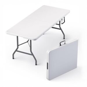 6 Feet Foldable Table with Built in Handle & Steel Legs | 6FT Heavy Duty Folding Portable | Perfect for Party, Dining, Wedding, Events, Picnic Indoor, Outdoor, Camping, Utility, Folding – 6 Foot
