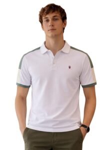 Louis Philippe Men’s Slim Fit Premium High-End Pique in Superior Cotton Cut & Sew Design Color Block Shoulder Half Sleeve Polo Tshirt