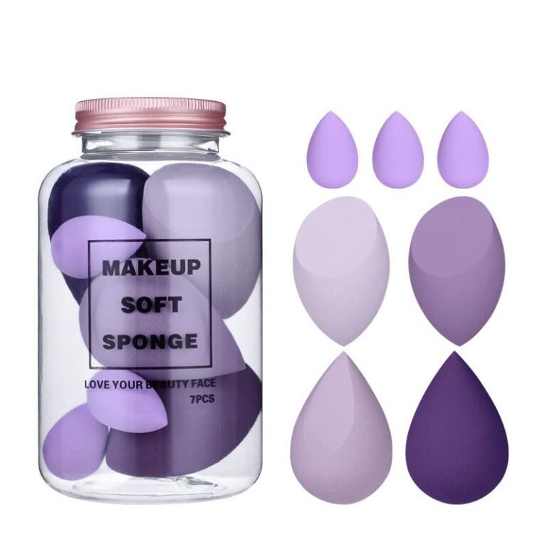 MACPLUS Makeup Sponge Set Blender with Egg Case, Soft Sponge For Liquid Foundation, Creams, and Powders Latex Free Wet and Dry Makeup (Multicolor 4 Big + 3 Mini -7 Pcs set)