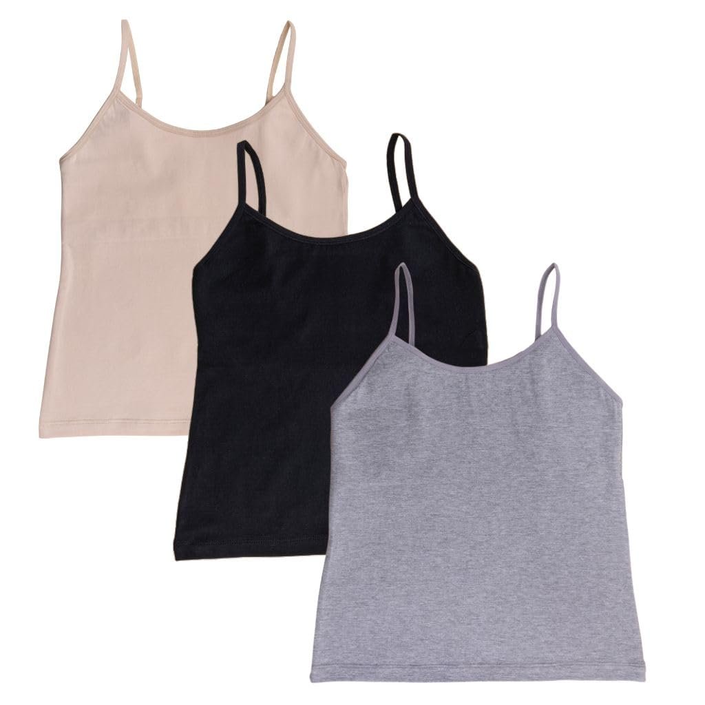 Adira | Cotton Camisole for Beginners | Beginners Cami for Puberty | Flat Padding for Nipple Coverage | Confidence for School & Home | Soft Stretchy Cotton | Pack of 3
