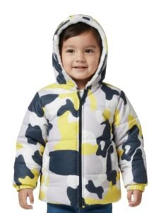 TUTE Boys Baby Boys Hooded Winter Jacket With Camouflage All Over Print Fur Lining