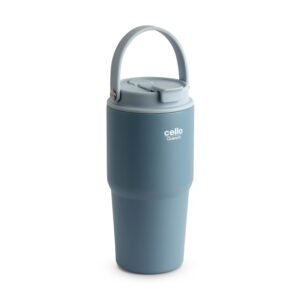 CELLO Quench Go 600 Insulated Stainless Steel Sipper Tumbler with Straw for Daily Use & Travel 600 ml Grey | Double Wall Vacuum Insulated Hot & Cold Leakproof Stainless Steel Mug Tumbler for Office