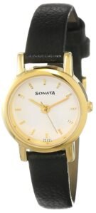 Sonata Quartz Analog White Dial Leather Strap Watch for Women-NS8976YL02W/NT8976YL02W