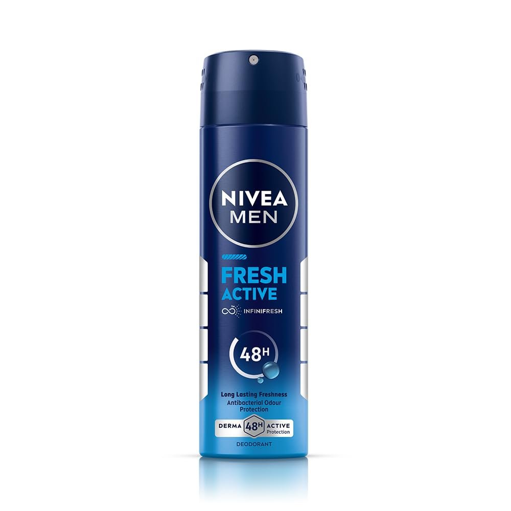 NIVEA Men Fresh Active Deodorant Spray, 48H Odour Protection Daily Freshness, Marine Fresh Fragrance with Lemon & Sandalwood Notes, Long Lasting Freshness, Body Spray & Underarm Deodorant, 150 ml