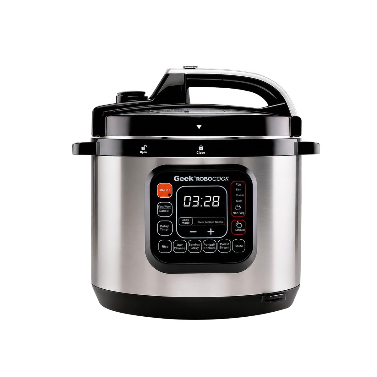 Geek Robocook Zeta 11-in-1 Automatic Electric Pressure Cooker | 1 Years Warranty | 13 Indian Preset Menu, Instant Electric Cooker Pot, Multipurpose Electric Rice Cooker (6 Litre | Stainless Steel)