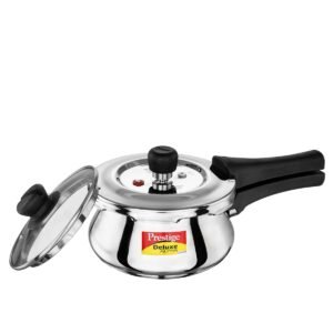 Prestige Deluxe Alpha Svachh Stainless Steel Pressure Cooker 1.5L With Glass Lid (With Deep Lid For Spillage Control )
