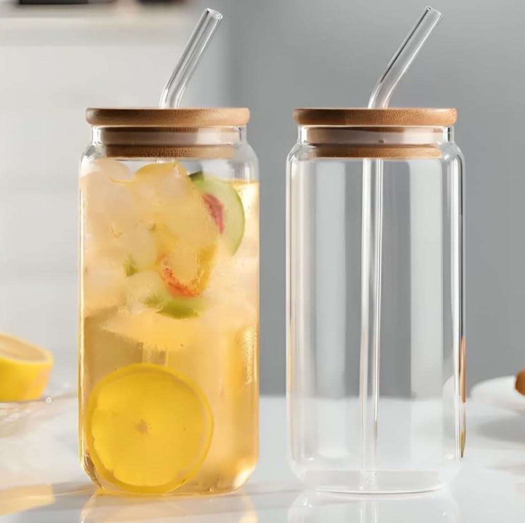 KiKiluxxa Cococola Can Glass Travel Sipper Tumbler Mug with Steel/Glass Straw and Lid – 540ml-Pack of 1 – Tea and Coffee Fruit Juice Milk Cup with Straw (Martini)