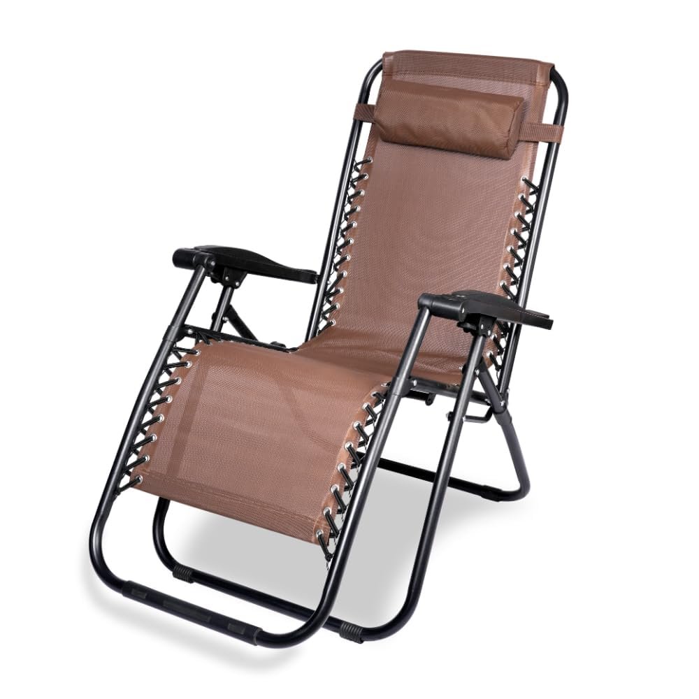 STAR WORK Stainless Steel Zero Gravity Chair, Lawn Chair Recliner Lounge, Portable Camping Folding Beach Chair with Removable Pillow (Chocolate Brown)