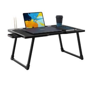 Cubiker Engineered Wood Multipurpose Foldable Lapdesk with Cup Holder | Table Home Study Writing Table, Foldable and Portable/Ergonomic Edges (Black – 60[L] X 40[W] X 24[H] Cm)
