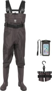 TIDEWE Bootfoot Chest Wader, 2-Ply Nylon/PVC Waterproof Fishing & Hunting Waders for Men and Women (Green and Brown)