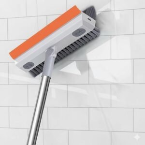 Bathroom Cleaning Brush with Wiper, Long Handle Floor Scrubber Brush with Water Wiper Blade, Heavy Duty Tile & Floor Cleaning Brush, Multipurpose Bathroom Kitchen Floor Cleaner Tool, 3 in 1 Orange