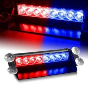 Auto Hub Waterproof 8 LED Red Blue Police Flashing Light for All Cars- Material: Metal & Plastic, 1 Unit