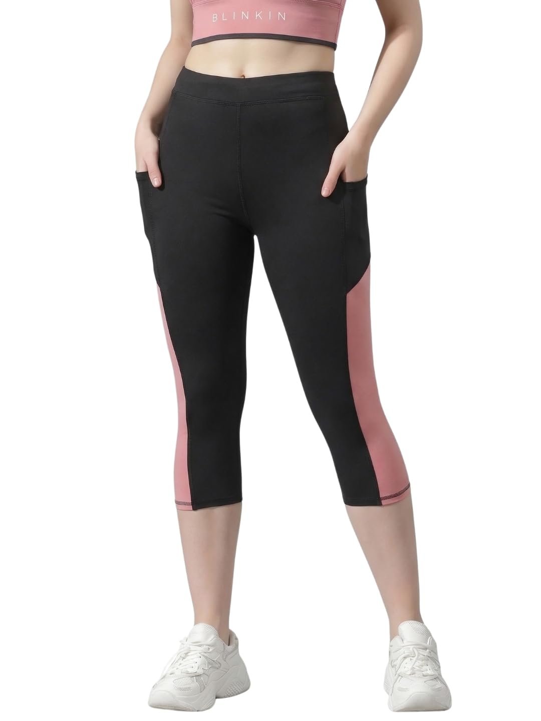 BLINKIN Women’s 3/4 Gym Wear Tights for Women with Side Pockets : Perfect for Active Wear, Yoga & Cardio Workouts – The Ultimate Gym Pants for Woman Workout (Capri-258)