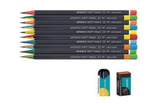 Apsara Matt Magic Pencils | Premium Black Hexagonal Body for Strong Grip & Good Handwriting | Free Sharpener & Eraser | Non-Toxic | Pack of 20
