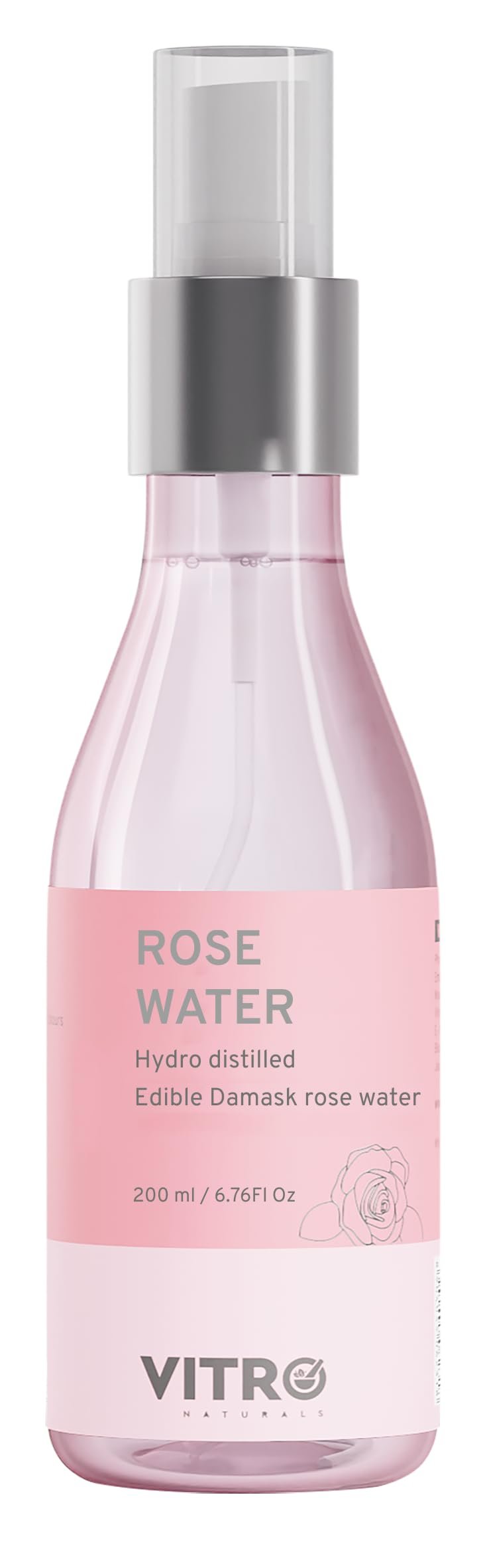 Vitro Rose Water Spray for Face 200ml | Pure Gulab Jal | No Additives, Chemicals, or Preservatives | Natural Toner for Hydrated, Glowing Skin | Hydro Distilled
