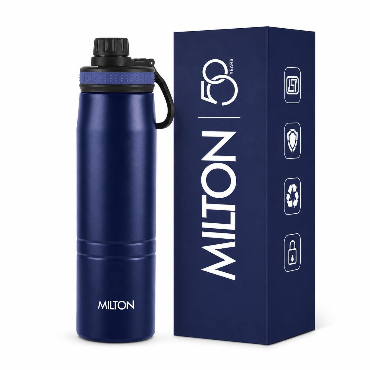Milton Sparkle 600 Thermosteel Water Bottle with Easy Sip Cap and Handle, 620 ml, Vacuum Insulated Stainless Steel, Hot and Cold, On The Go Bottle for Office College, Blue