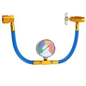Aupoko R134A AC Refrigerant Charge Hose Kit, 1/2’’ Acme Self-Sealing Valve Can, and Recharge Hose with Pressure Gauge, Fits for Car AC Air Conditioning Refrigerant