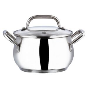 Vinod Almaty Stainless Steel Casserole with Glass Lid 2.9 Litre, 18 cm | 2.6mm Thick Base |Casserole Sturdy Riveted Handle | 2 Year Warranty | Induction & Gas Base