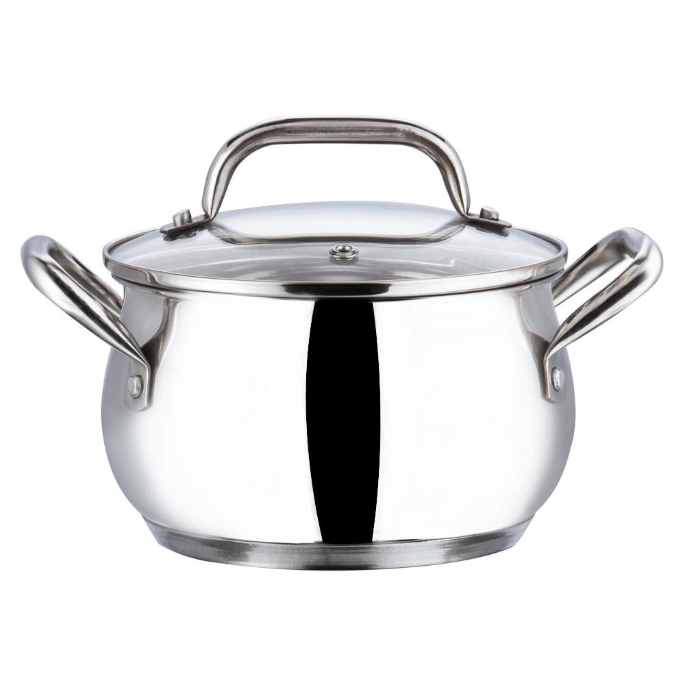 Vinod Almaty Stainless Steel Casserole with Glass Lid 2.9 Litre, 18 cm | 2.6mm Thick Base |Casserole Sturdy Riveted Handle | 2 Year Warranty | Induction & Gas Base