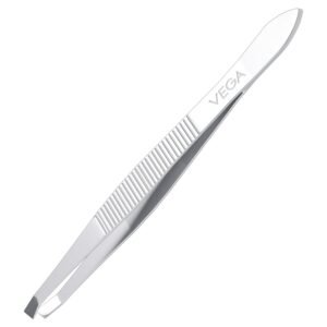 Vega Square Tip Tweezer for Facial Hair Removal & Eyebrow Shaping, Precision Grooming Tool for Women & Men, Stainless Steel Design for Chin & Fine Hair, Salon Use, Easy Grip (TW-01)