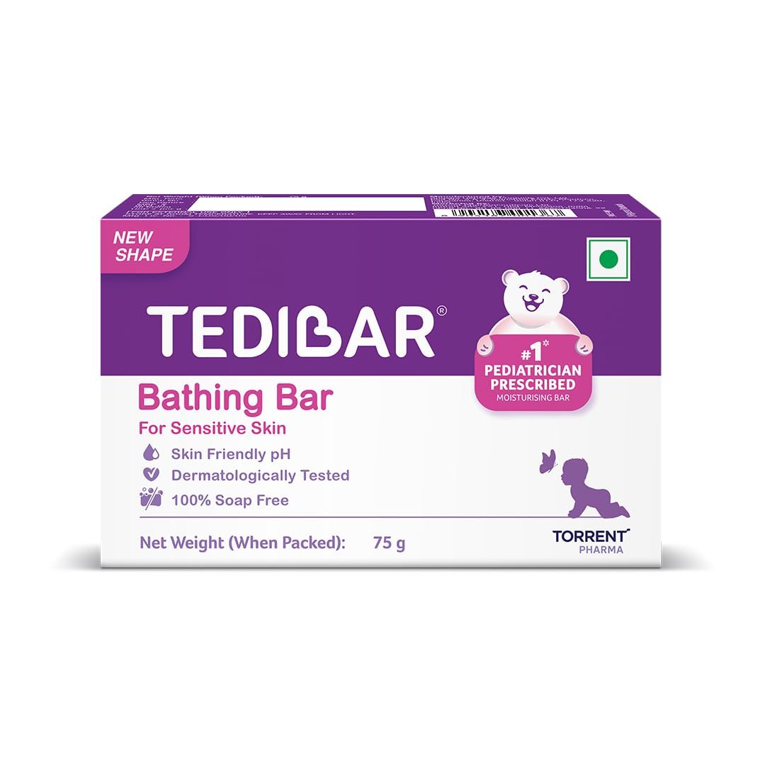 Tedibar Moisturising Baby Bathing Bar 75g (Pack of 1) 100% Soap Free No. 1* Pediatrician Prescribed Moisturising Bar – By Torrent Pharma