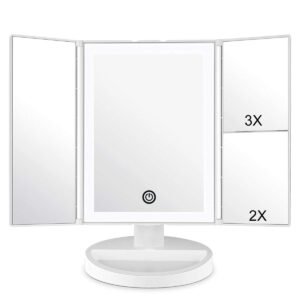 WEILY Lighted Makeup Mirror 1x/2x/3x Magnifying Trifold Mirrors