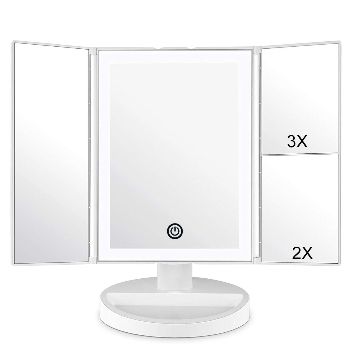 WEILY Lighted Makeup Mirror 1x/2x/3x Magnifying Trifold Mirrors