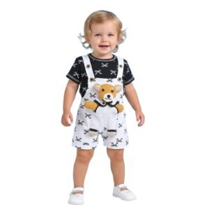 A.T.U.N. (ALL THINGS UBER NICE) Baby Cotton Dungaree Set with Floral Print | Soft Breathable Fabric | Short Sleeve Printed T-Shirt & Adjustable Strap Romper Outfit for Unisex Babies