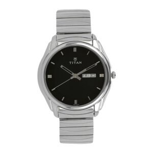 Titan Karishma Quartz Analog with Day and Date Black Dial Silver Stainless Steel Strap Watch for Men – NT1578SM04