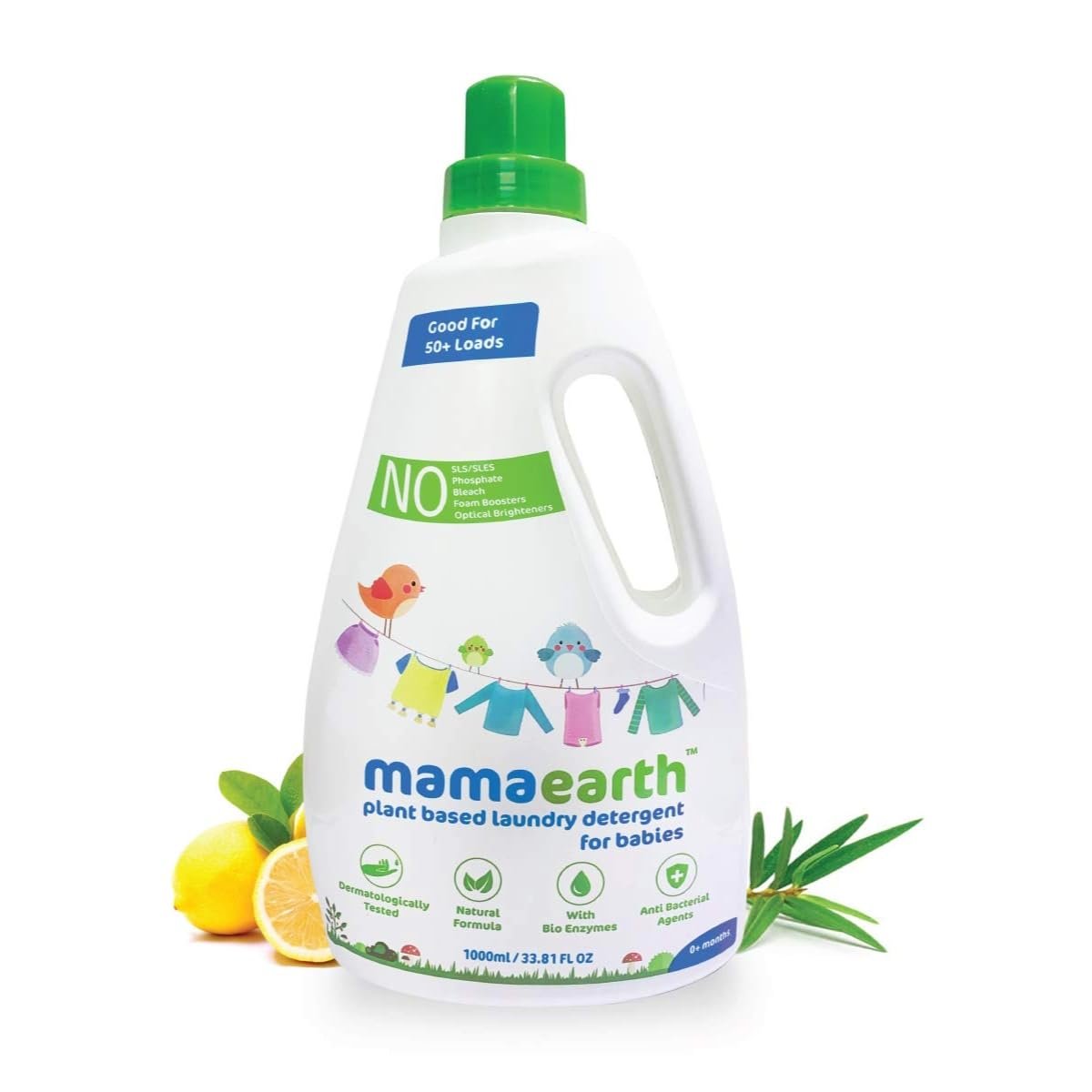 Mamaearth Plant Based Laundry Detergent For Babies – 1 L | Infused with Neem Extract and Lime Citrus Acid | Liquid Formula, Removes Tough Stains, Eliminates Odor