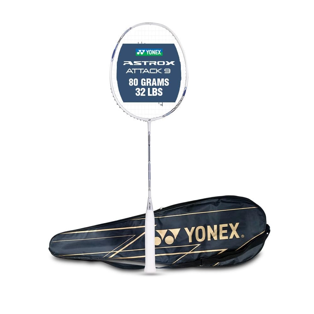 Yonex Astrox Attack 9 Ultra Strong Japan Made Graphite Strung Badminton Racquet with Full Cover (80 Grams – 32 Lbs Tension, Pearl White)