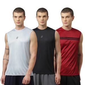 ATICX Men’s Polyester Sports Sleeveless T Shirt – Gym Vest, Workout Sando, Training Tank Top, Cut Sleeves Quick Dry Tee for Running, Swimming, Badminton, Fitness & Sports