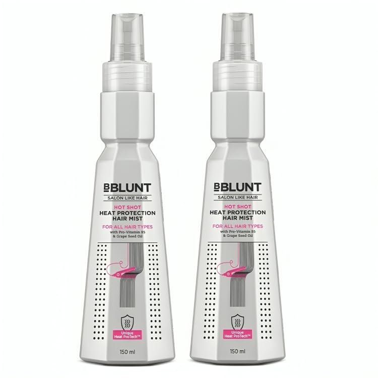 Bblunt Hot Shot Heat Protection Hair Mist | Designed for Indian Hair | Prevents Damage | Upto 230° Celsius Protection | Hair Spray for Men & Women | 150 ml x 2