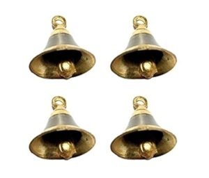 UAPAN Brass Pooja Room Bells with J Hook (Silver Gold_2.5 inch, Pack of 4)