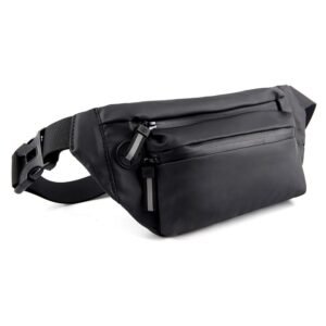 Large Waist Bag for Men Women with Adjustable Strap, Water Resistant (Pure Black)