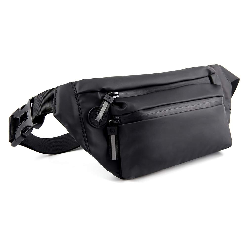 Large Waist Bag for Men Women with Adjustable Strap, Water Resistant (Pure Black)