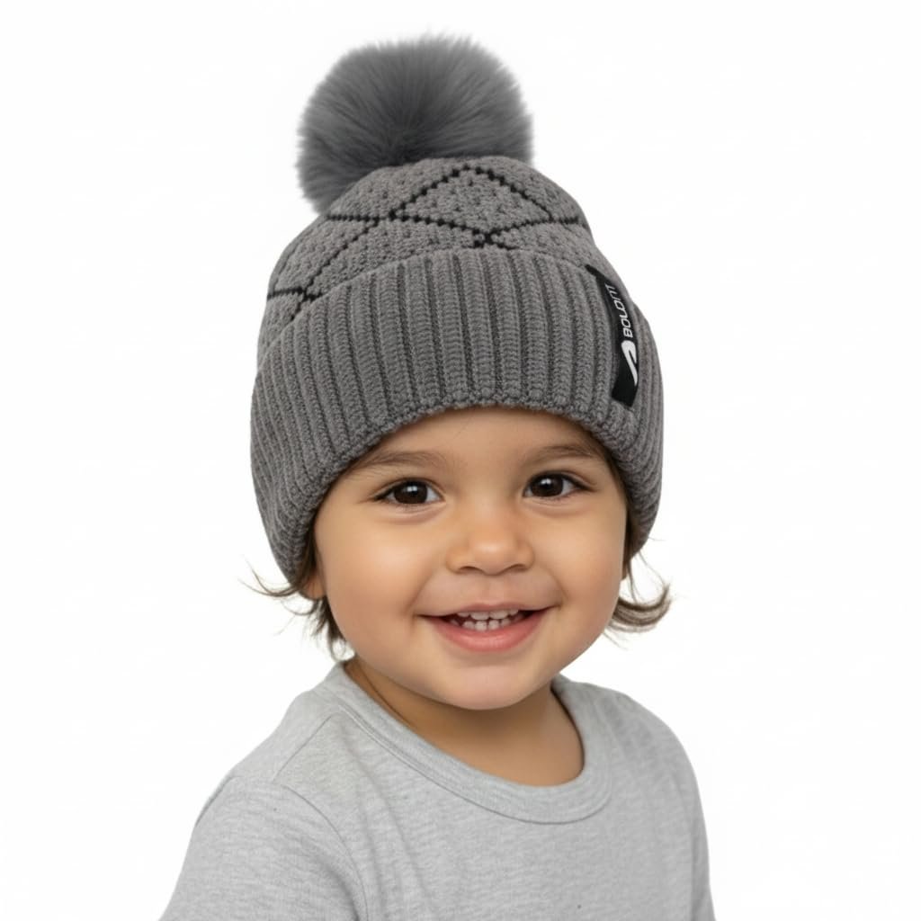 Boldfit Kids Winter Cap (1-4 Years) Soft Knit Woollen Skull Cap for Children Warm Beanie for Kids for Outdoor, Ski, Cycling, Cold Weather Protection Kids Winter Wear Beanie Knit Diamond Hat