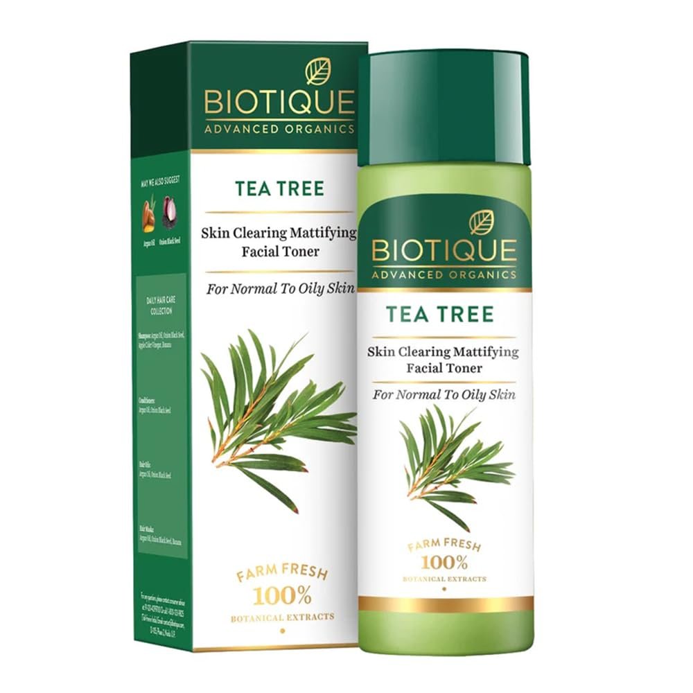 Biotique Tea Tree Skin Clearing Mattifying Facial Toner | Enriched with 100% Botanical Extracts & Tea Tree Oil | Refreshing, Alcohol-Free Formula | Ideal for Normal to Oily & Acne-Prone Skin | 120ml