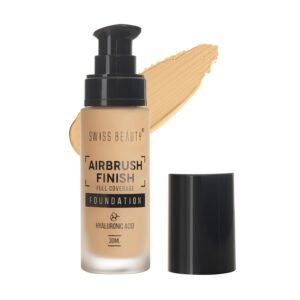 Swiss Beauty Airbrush Finish Full Coverage Foundation | Full Coverage Up To 8 Hours | Waterproof & Lightweight | Natural Matte Finish | Long-Lasting Wear | Enriched with Hyaluronic Acid | For All Skin Types | Dermatologically Tested | Shade- 02 Fair Ivory, 30ml