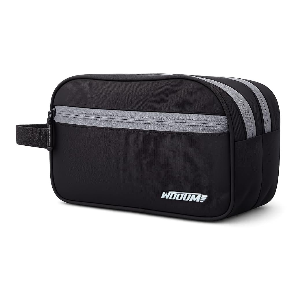 Wooum Polyester Toiletry Bag for Men & Women, Travel Pouch for Toiletries Shaving Kit & Cosmetics, Water Resistance Pouch for Travel Accessories, Organizer Travel Pouch for Make Up, Black