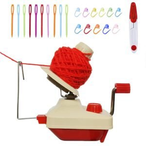 Knewmart Yarn Ball Winder, Combo with Easy Installation, 1 Scissors + 20 Stitch Knitting Needles (22), White + Red, Unisex, All Seasons, Non-Foldable