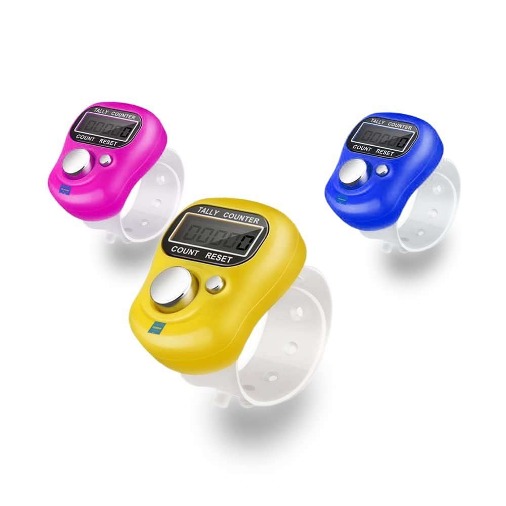 FreshDcart 5-Digit Tally Clicker Counter Finger Clicker Ring Electronic Light Digital Counting Machine for Cricket Umpire and Various Counting Purpose (3 Qty, Multicolor, Plastic)