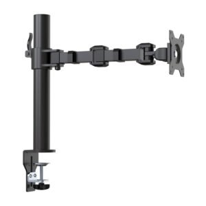amazon basics Single Monitor Arm | Height Adjustable VESA Desk Mount with Cable Management, Full Motion Tilt and 360° Rotation, Fits 13–30 Inch Monitors (Steel, Black)
