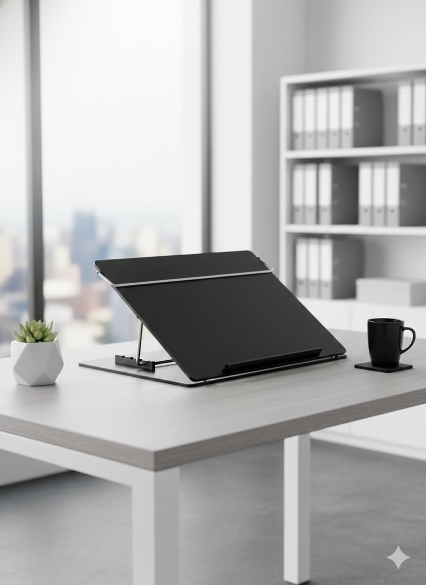 LUVYANSH Table Top Elevator(P.S Sheet 7m.m Small Size 12*16 Inches Black Smoke)Height Adjustable In-Line Document Holder Ergonomic Slanted Writing and Reading Stand for Desktop(Tablet & Laptop Stand)