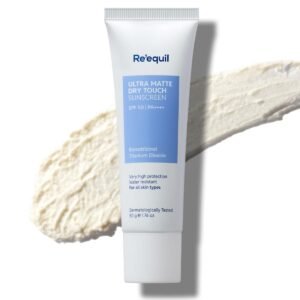 RE’ EQUIL Ultra Matte Dry Touch Sunscreen | SPF 50 PA++++ | Water & Sweat Resistant | No White Cast, Non-Greasy & Non-Comedogenic | For All Skin Types | 50G
