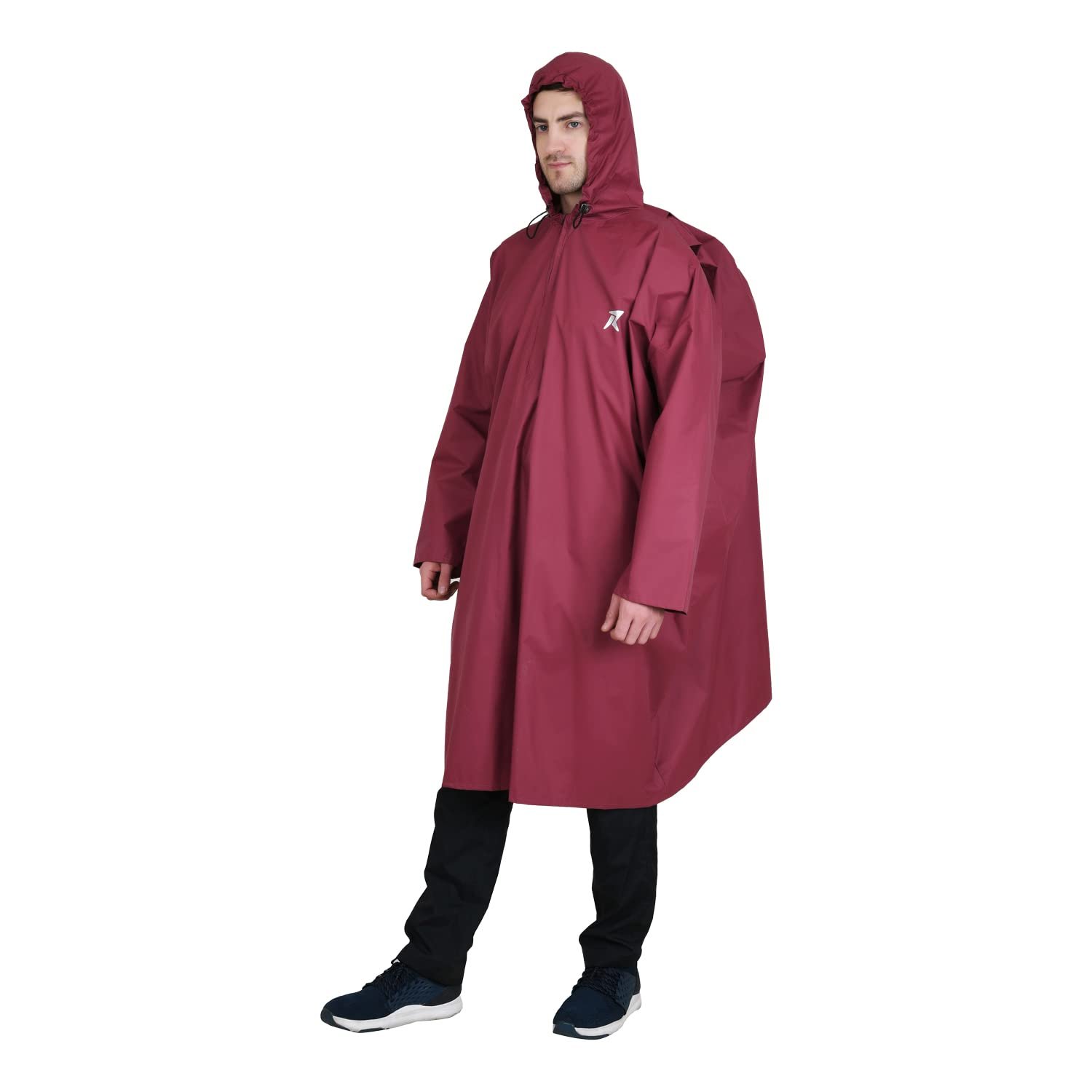 ROCKSPORT Unisex Hooded Rain Poncho for Adult,Waterproof, lightweight,Reusable& Packable, One Size Fits Most, Free Size(Maroon)
