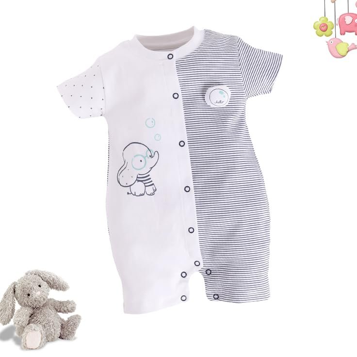 BABY GO Baby Boys & Baby Girls Cotton Romper | Half Sleeve Polo Collar Jumpsuit | Newborn Infant Summer Outfit with Button Closure | Soft Breathable Playsuit | Stylish Print One Piece Dress