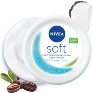 NIVEA Soft Moisturizing Cream, Lightweight Non-Sticky Daily Moisturizer with 72Hr Hydration, Vitamin E & Jojoba Oil | Hydrating Face, Body & Hand Cream for Dry to Normal Skin | Soft Glowing Skin – 300ml